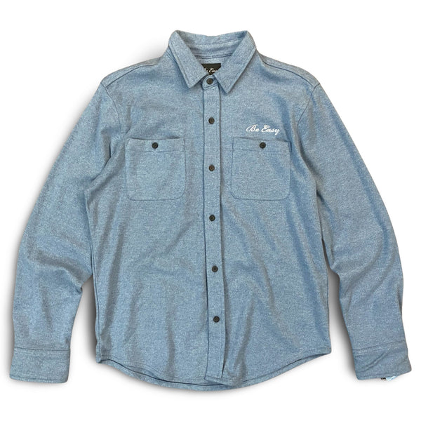 blue gray heathered button-up