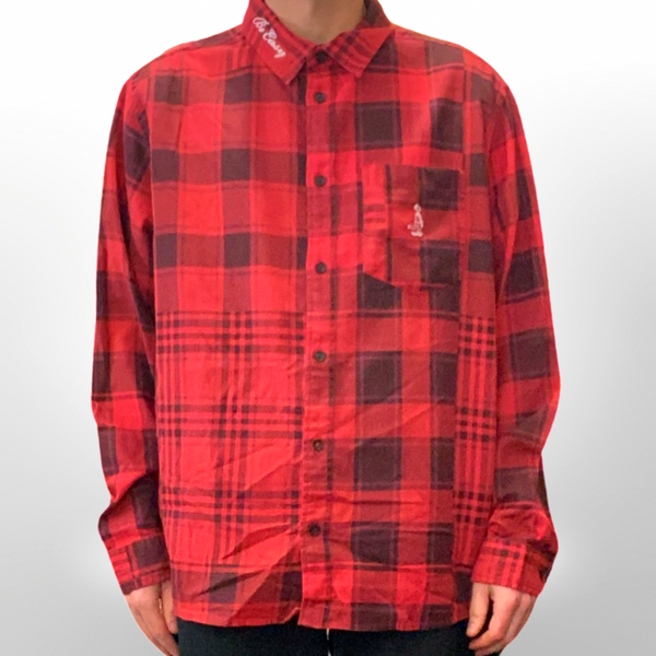 red embroidered flannel